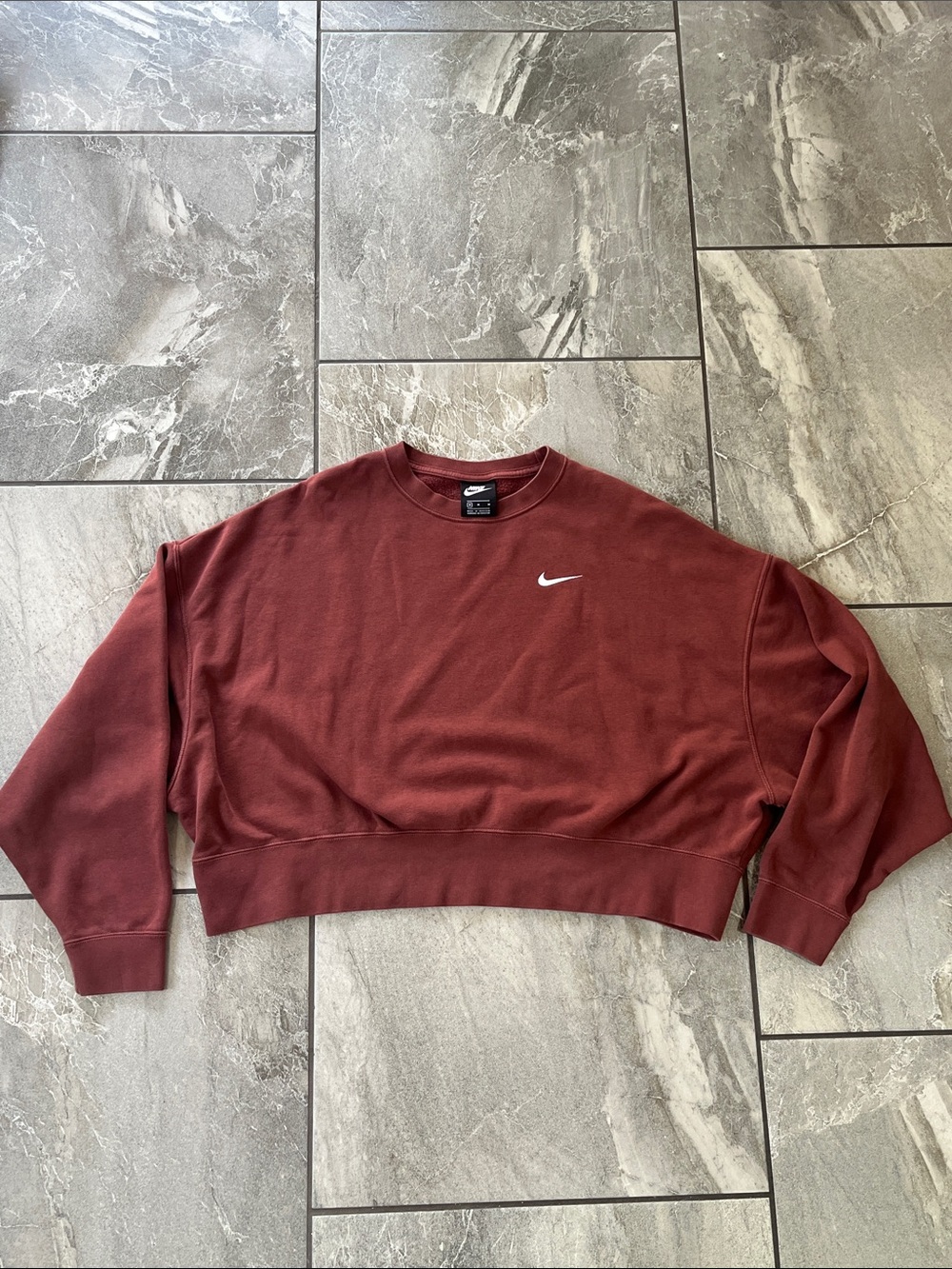 🤍 Nike Oversized Cropped Crewneck Sweatshirt Size Medium Rust Chocolate Brown